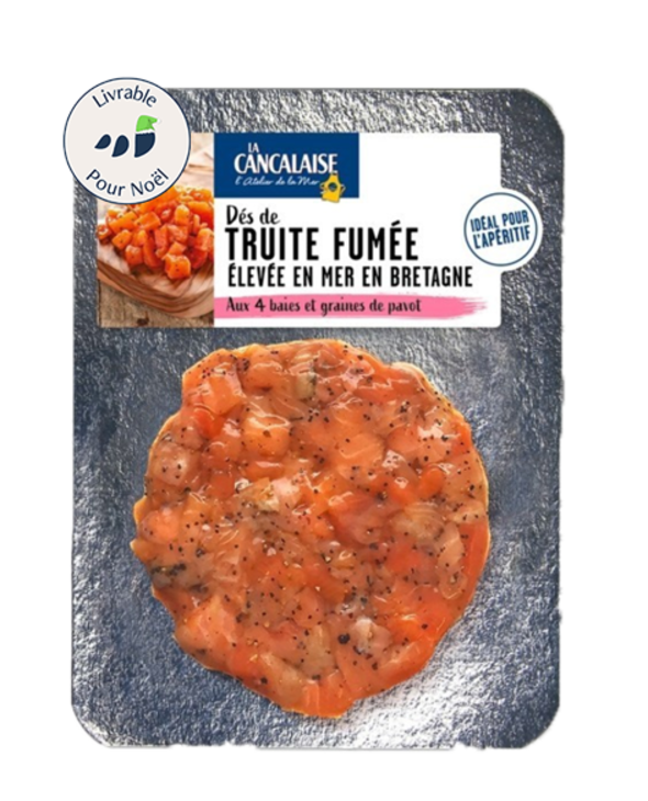 Dés de Truite fumée aux 4 baies et graines de pavot