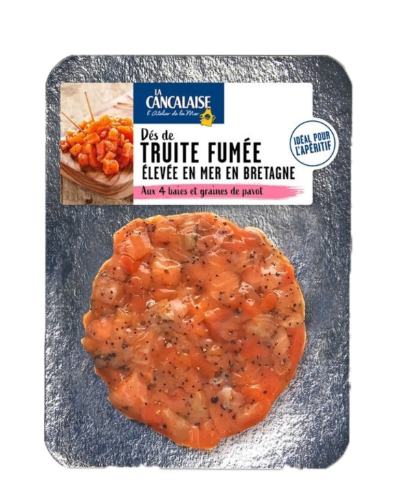 Dés de Truite fumée aux 4 baies et graines de pavot