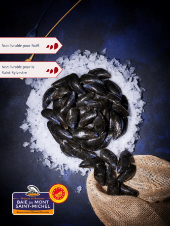 Moules de bouchot AOP de la baie du Mont St Michel, prêtes à Cuire